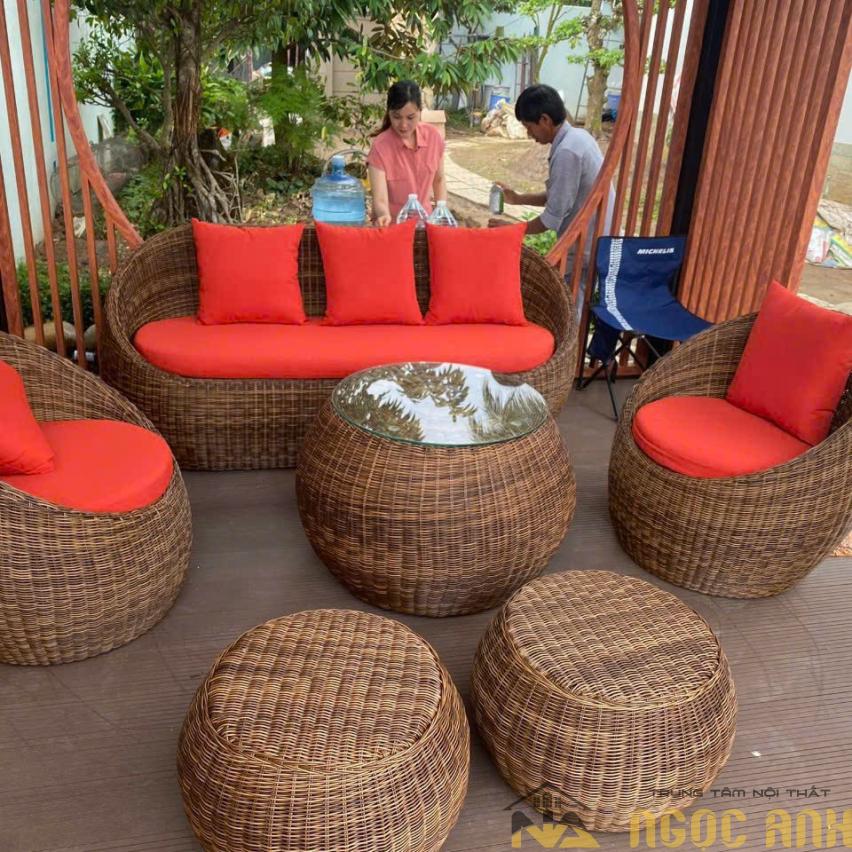 Bàn ghế cafe đan mây